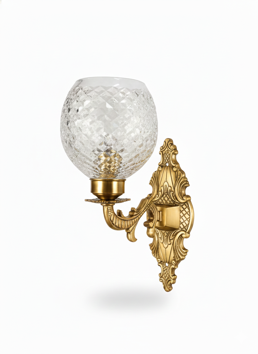 Ratnakosh Diamond-Cut Clear Glass Globe Wall Lamp · Wall Light · SGE-WL-046 · Samrat Glass Emporium — view 2