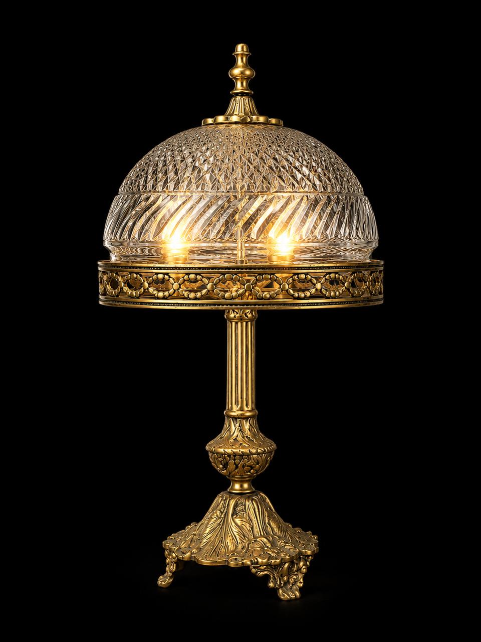 Rajchhatra Cut-Glass Dome Table Lamp — Ornate Brass Pedestal