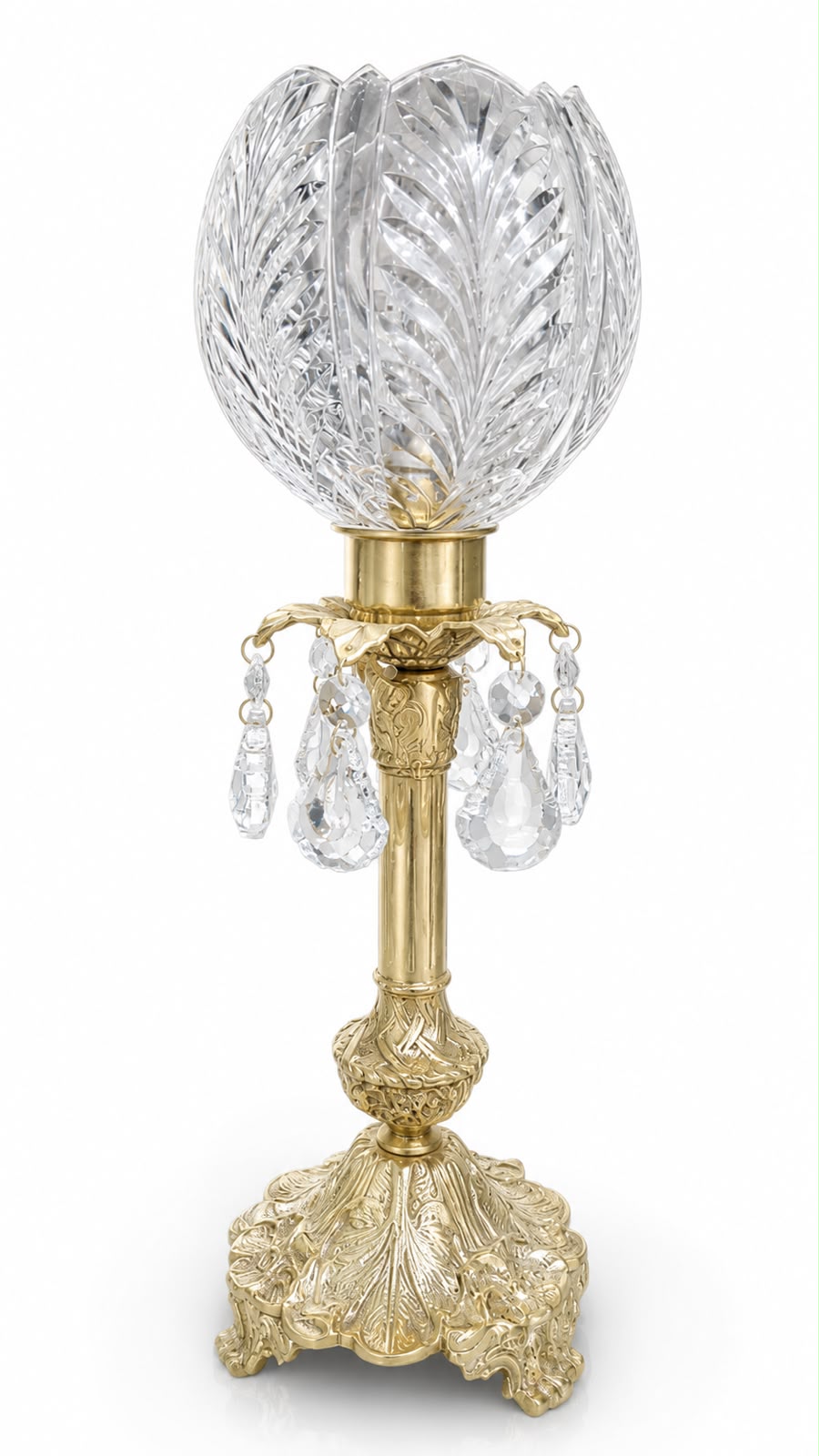 Rajmahal Crystal-Drop Pedestal Table Lamp — Feather-Cut Tulip Shade · SGE-TL-044 · Samrat Glass Emporium — view 2