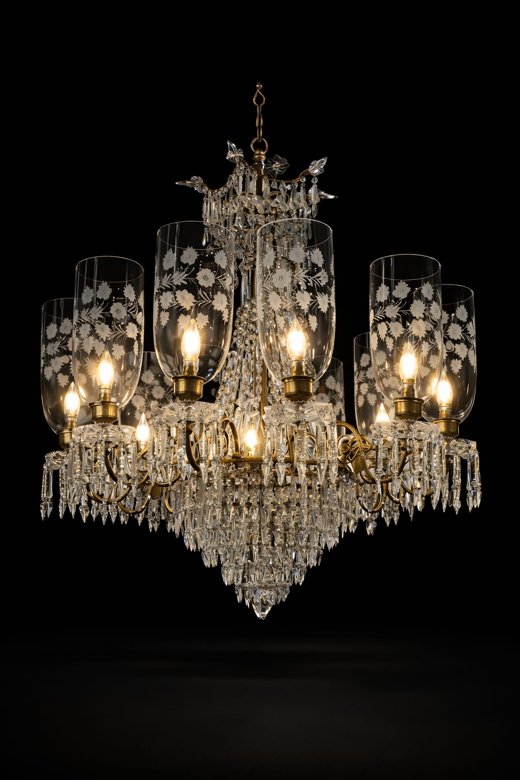 Pushpmahal Etched-Blossom Glass Crystal Chandelier