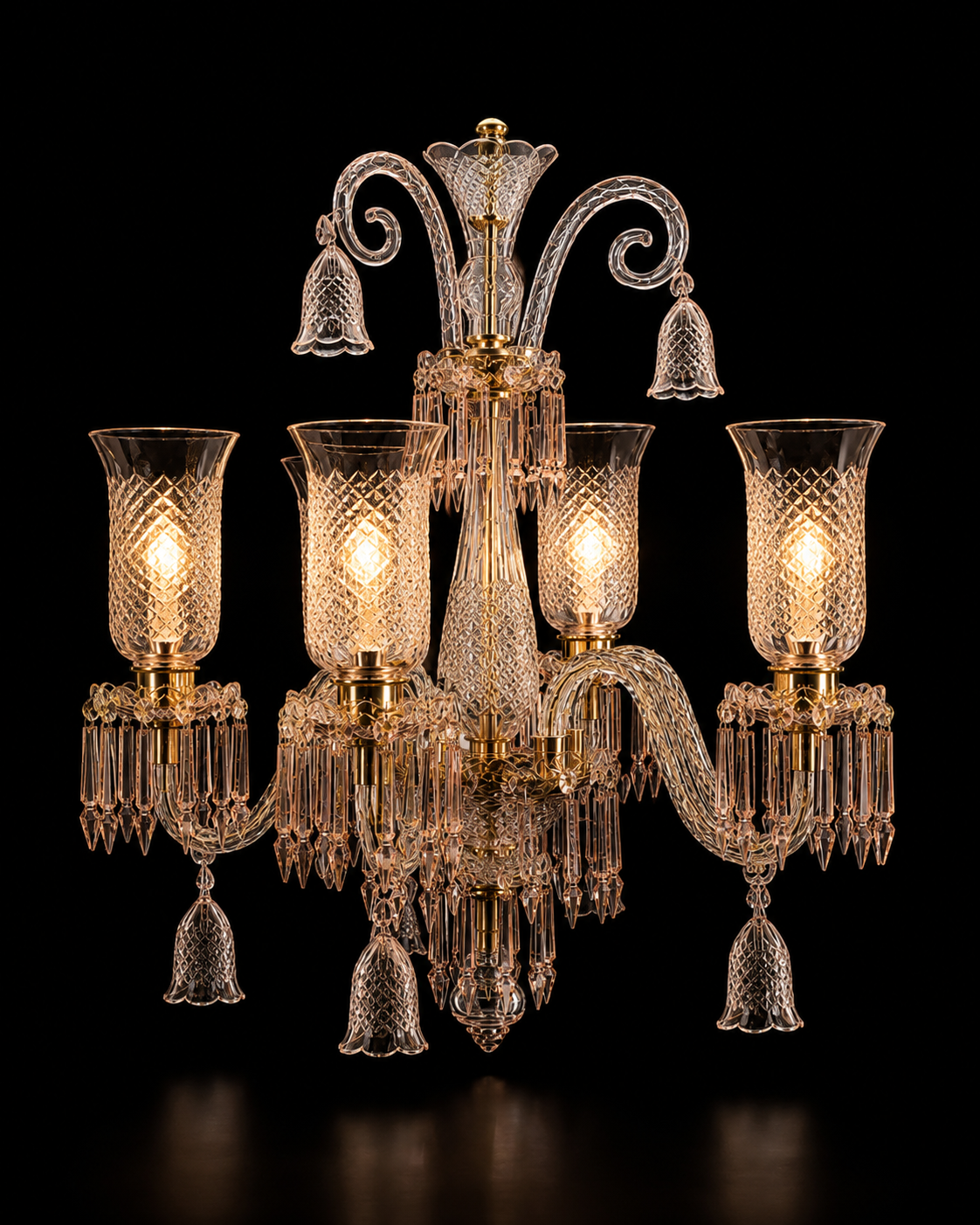 Gulnaar Diamond-Hurricane Six-Light Glass Chandelier — Rose Pink