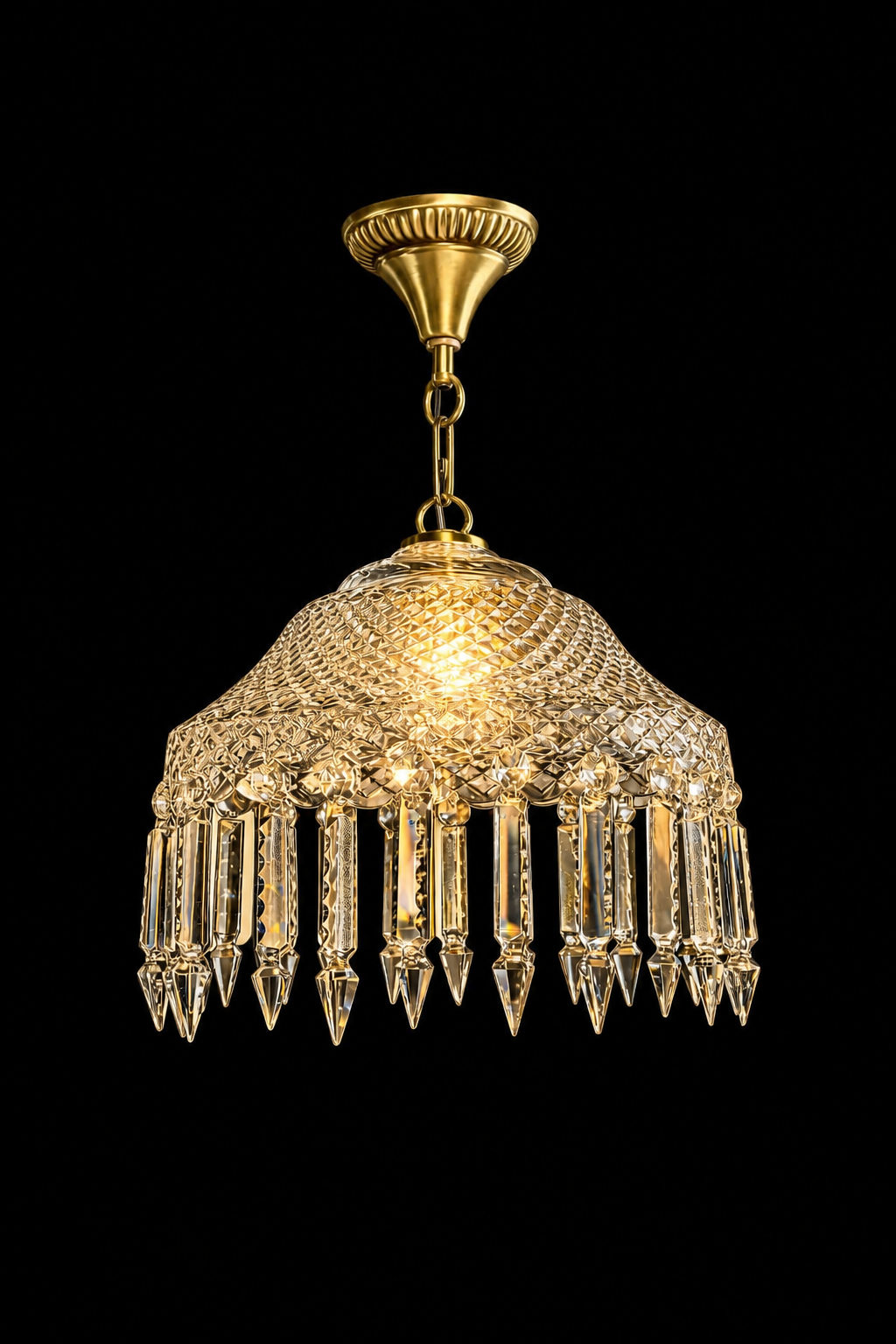 Noorjharna Diamond-Lattice Prism-Fringe Hanging Light — Compact Dome · SGE-HL-060 · Samrat Glass Emporium