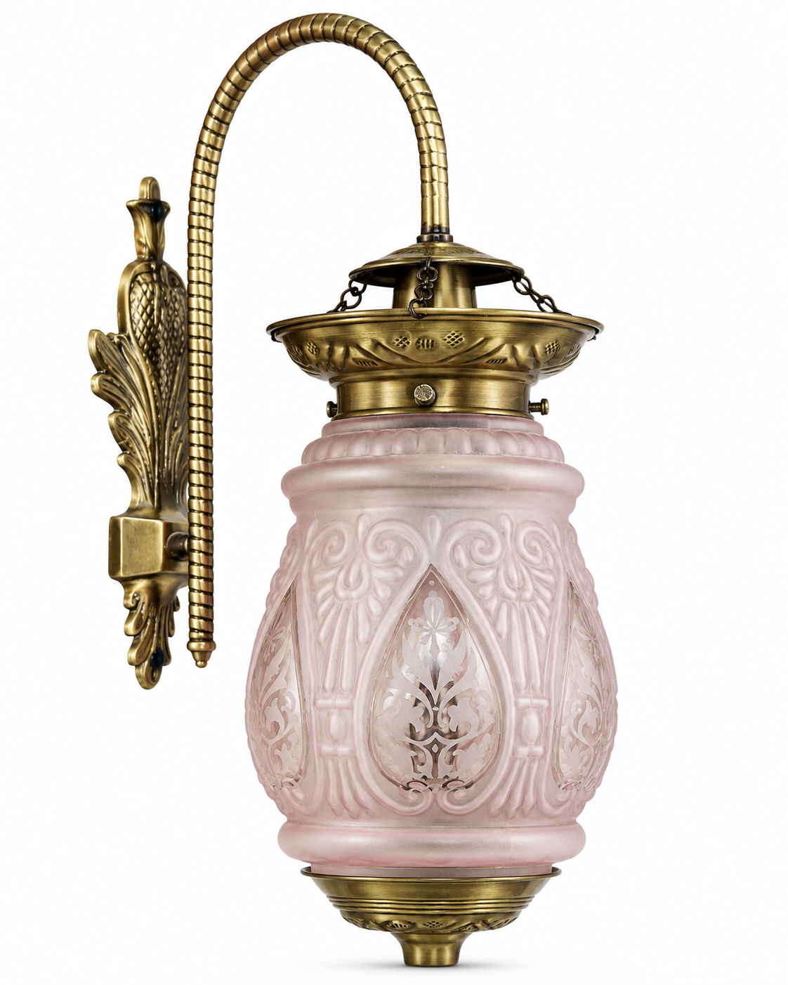 Noorjaal Arched Blush Floral-Etched Hanging Wall Lantern · Wall Light · SGE-WL-075 · Samrat Glass Emporium — view 2