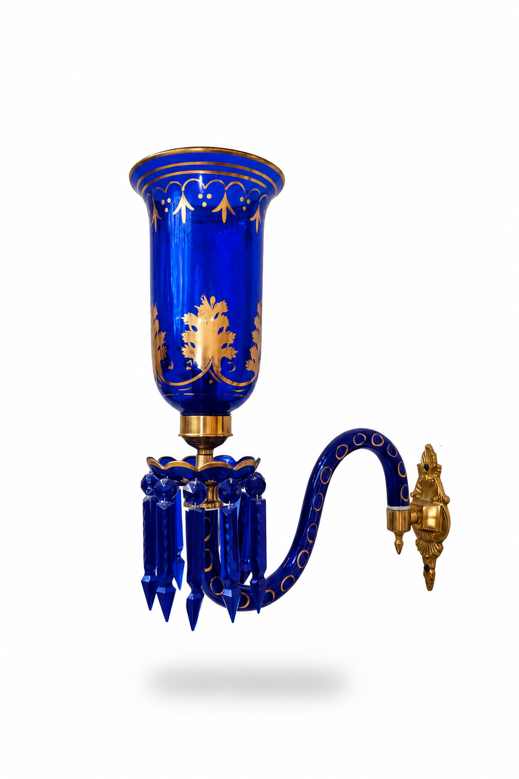 Bagh-e-Noor Gold-Decorated Single-Light Glass Wall Sconce — Cobalt Blue · Wall Light · SGE-WL-093 · Samrat Glass Emporium — view 2