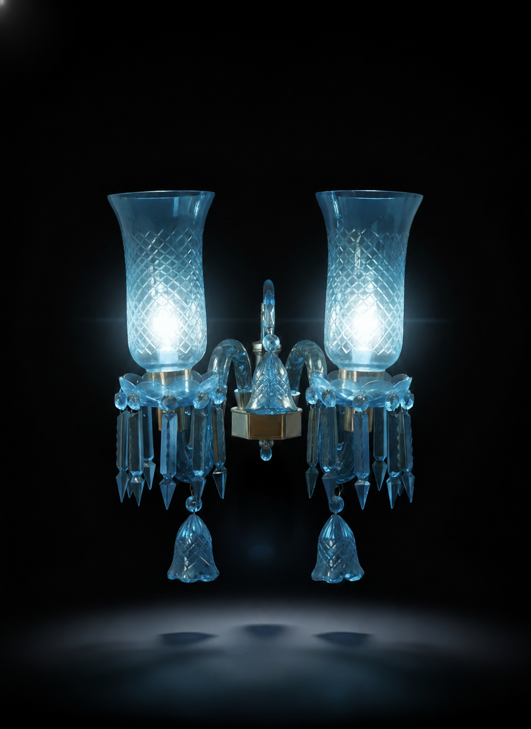 Meher Diamond-Cut Tulip Twin-Light Crystal Wall Sconce — Sky Blue
