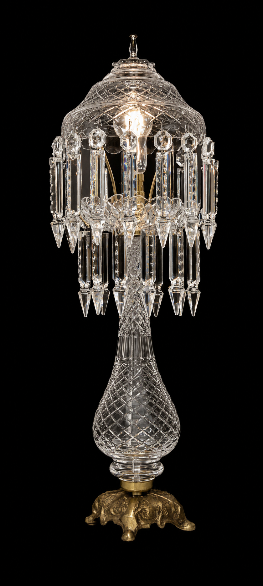 Sheesh Mahal Clear Diamond-Cut Prism-Canopy Table Lamp