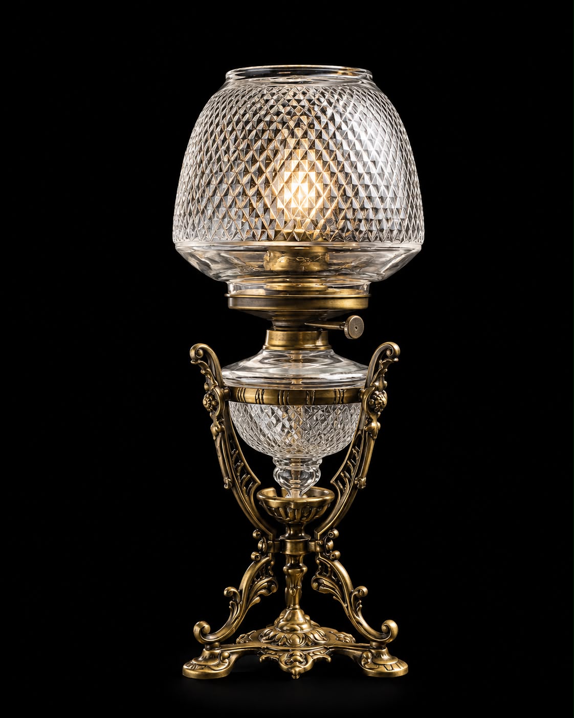 Noorani Diamond-Cut Hurricane Antique-Brass Table Lamp