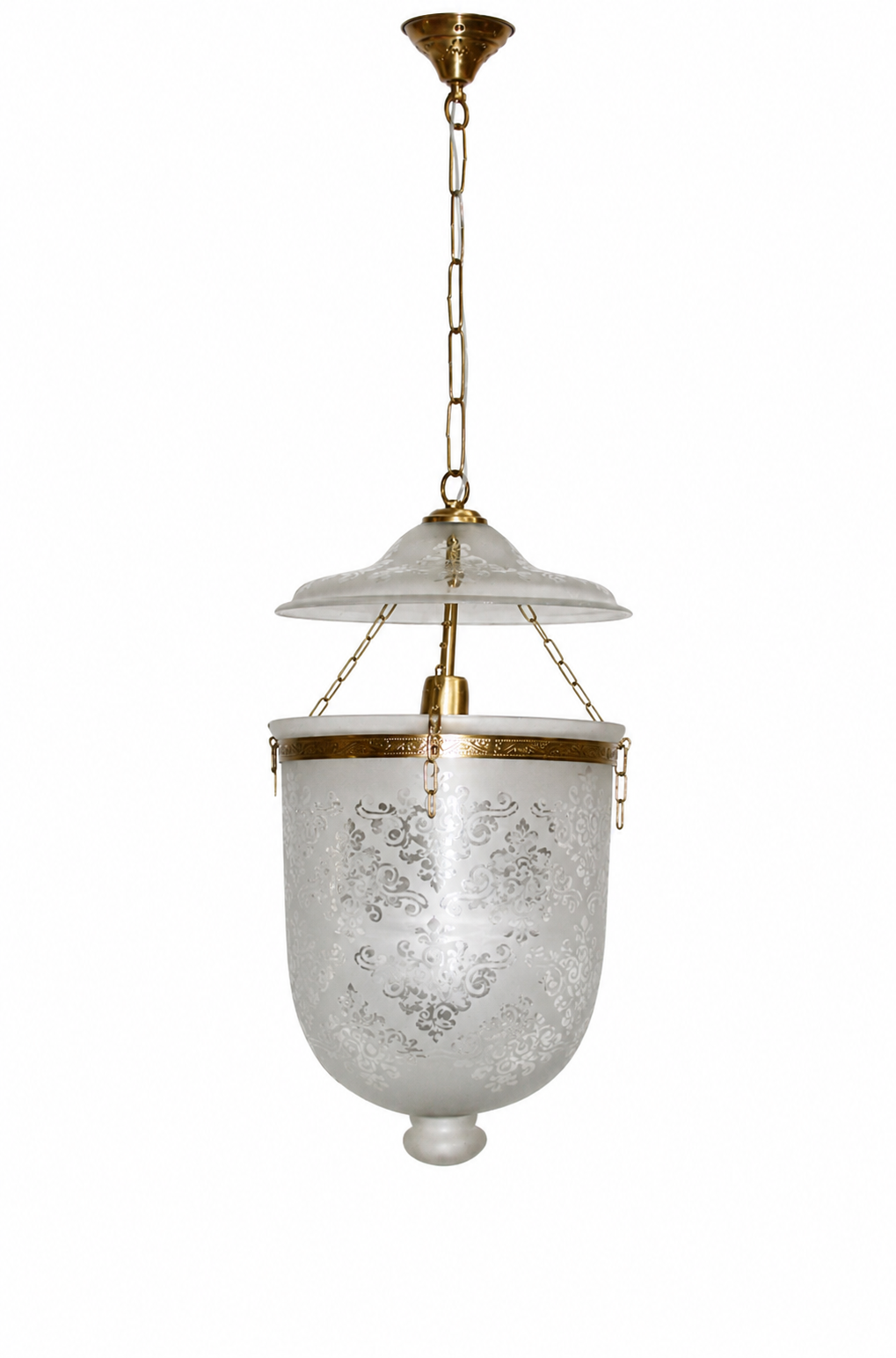 Kandil Bell-Jar Glass Hanging Light — Frosted Damask · SGE-HL-053 · Samrat Glass Emporium — view 2