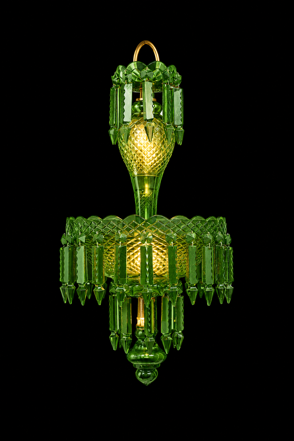 Haritma Light Green Cut-Glass Hanging Light — Twin-Light Prism Cascade