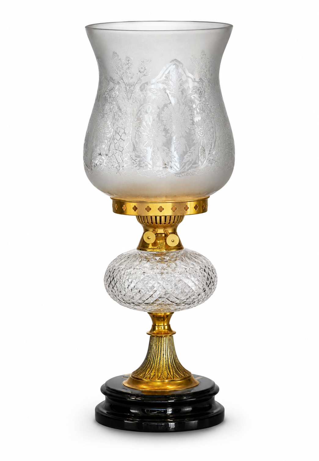 Gulistan Frosted-Clear Floral Hurricane Table Lamp with Diamond Reservoir · SGE-TL-033 · Samrat Glass Emporium — view 2