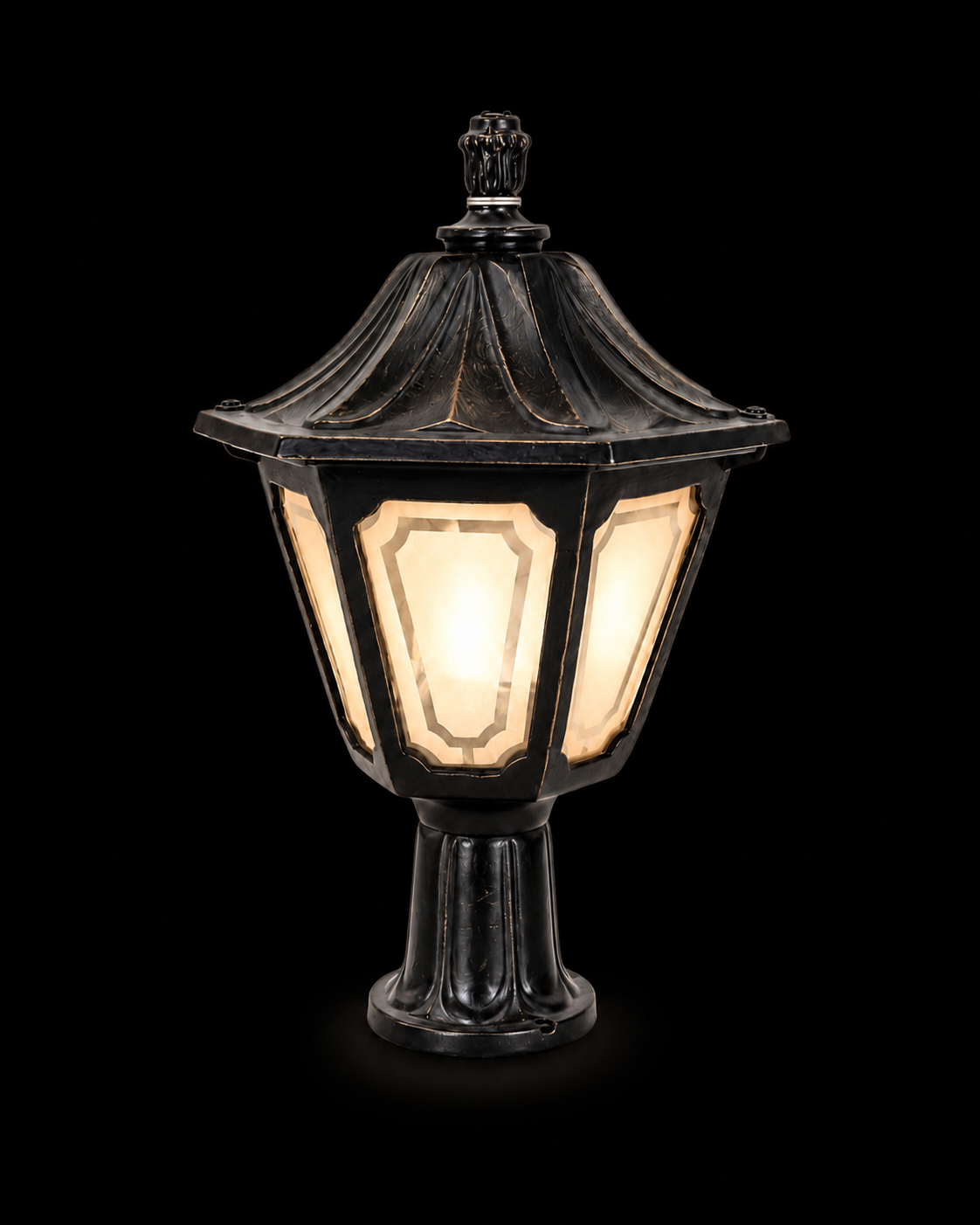 Nishaan Frosted Pagoda Black Gate Pillar Lamp · Gate Light · SGE-GL-019 · Samrat Glass Emporium