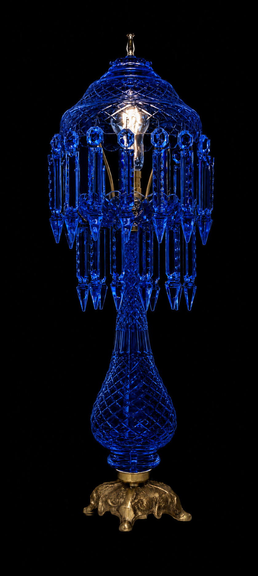 Sheesh Mahal Cobalt-Blue Diamond-Cut Prism-Canopy Table Lamp