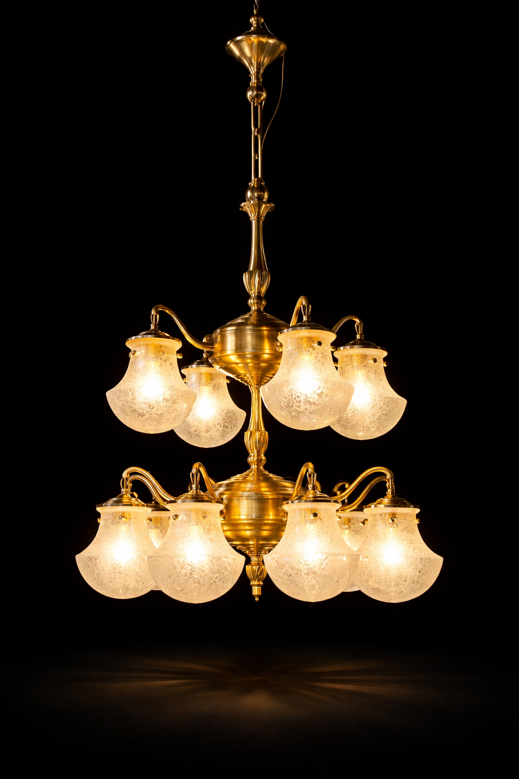 Prastara Etched Glass Chandelier — Twelve-Light Double Tier