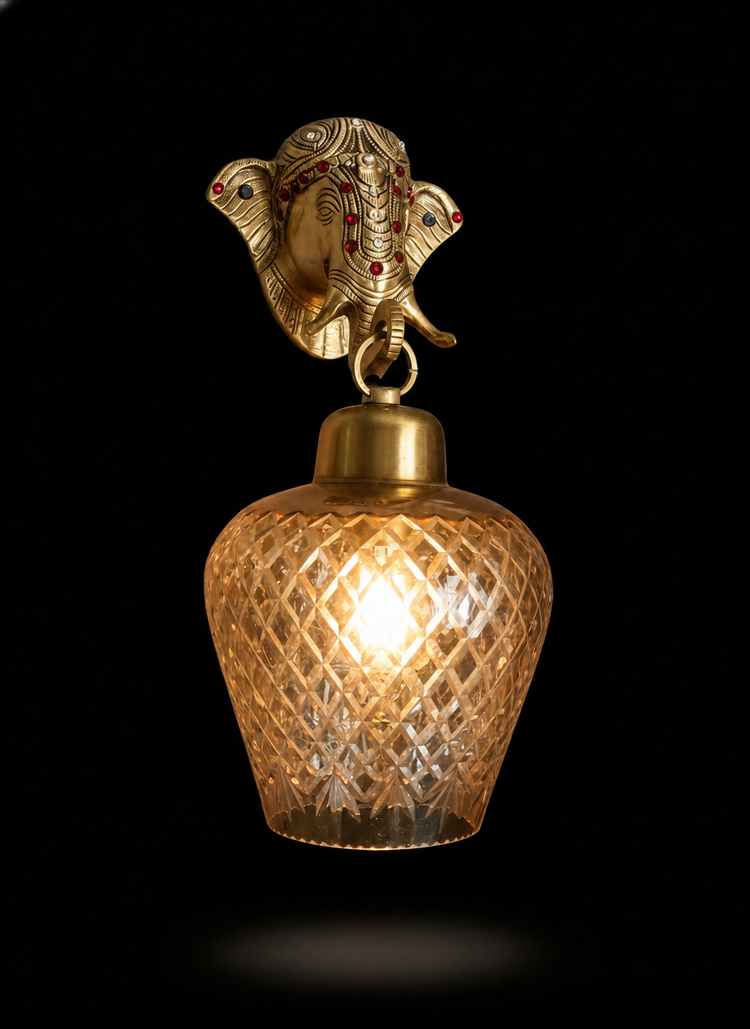 Ganesha Crest Diamond-Cut Luster Wall Light · SGE-WL-012 · Samrat Glass Emporium