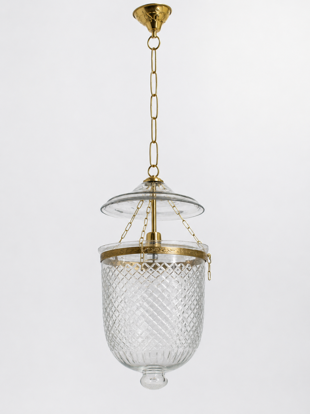 Kandil Bell-Jar Glass Hanging Light — Diamond-Lattice Clear · SGE-HL-056 · Samrat Glass Emporium — view 2
