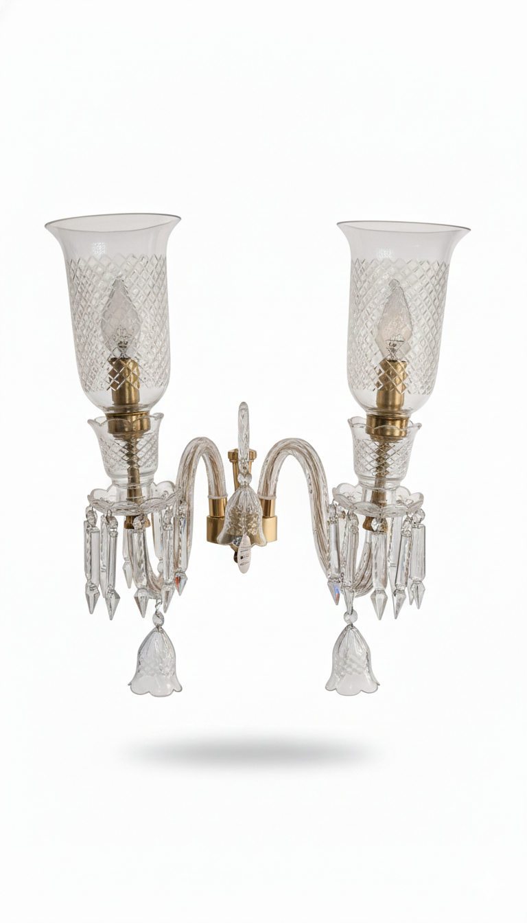 Meher Diamond-Cut Tulip Two-Light Clear Crystal-Arm Wall Sconce · Wall Light · SGE-WL-101 · Samrat Glass Emporium — view 2