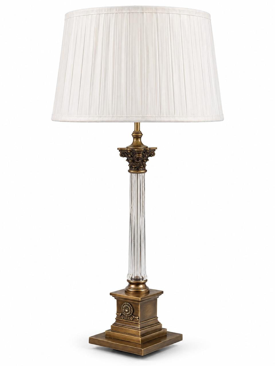 Virāsat Corinthian Crystal Table Lamp — Square Pedestal & Pleated Ivory Shade · SGE-TL-065 · Samrat Glass Emporium — view 2