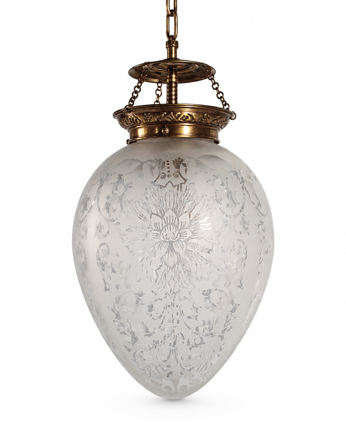 Matkadeep Frosted Etched-Floral Glass Hanging Light — Open Crown · SGE-HL-116 · Samrat Glass Emporium — view 2
