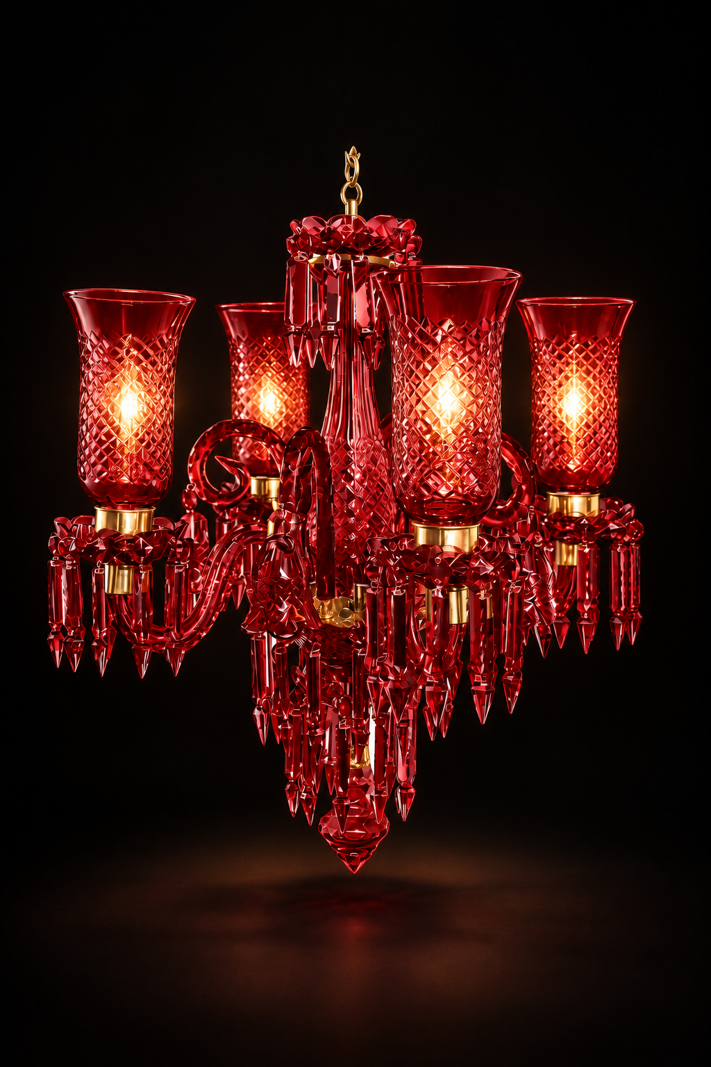 Meher Diamond-Cut Tulip Chandelier — 4-Light Ruby Red