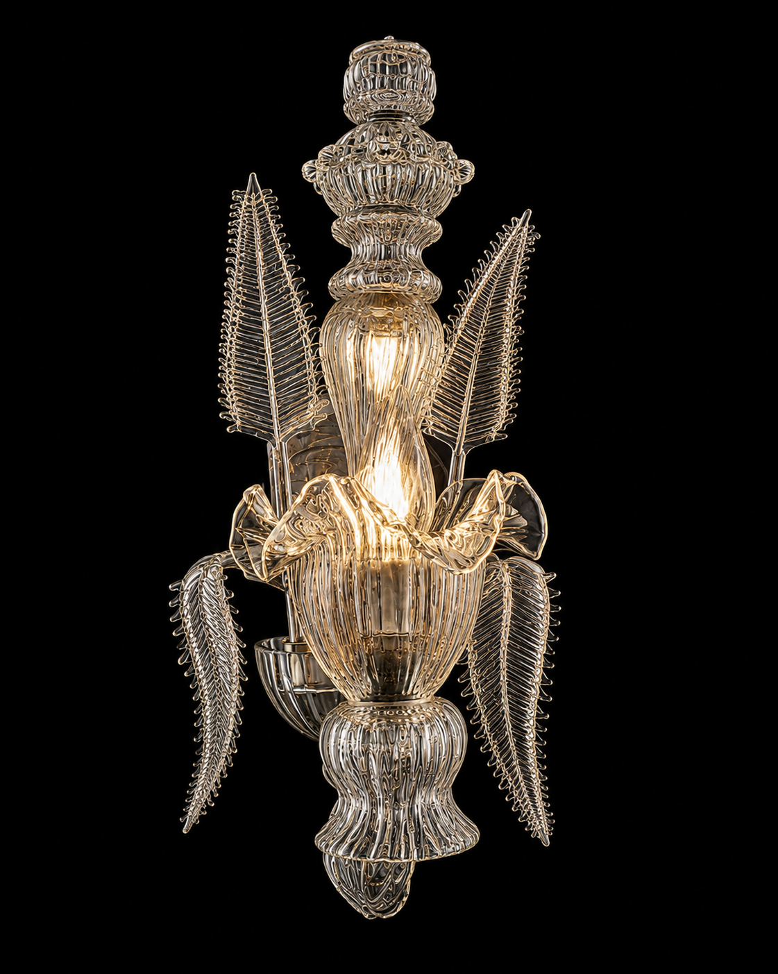 Kanchpushpa Handblown Clear Glass Botanical Wall Sconce