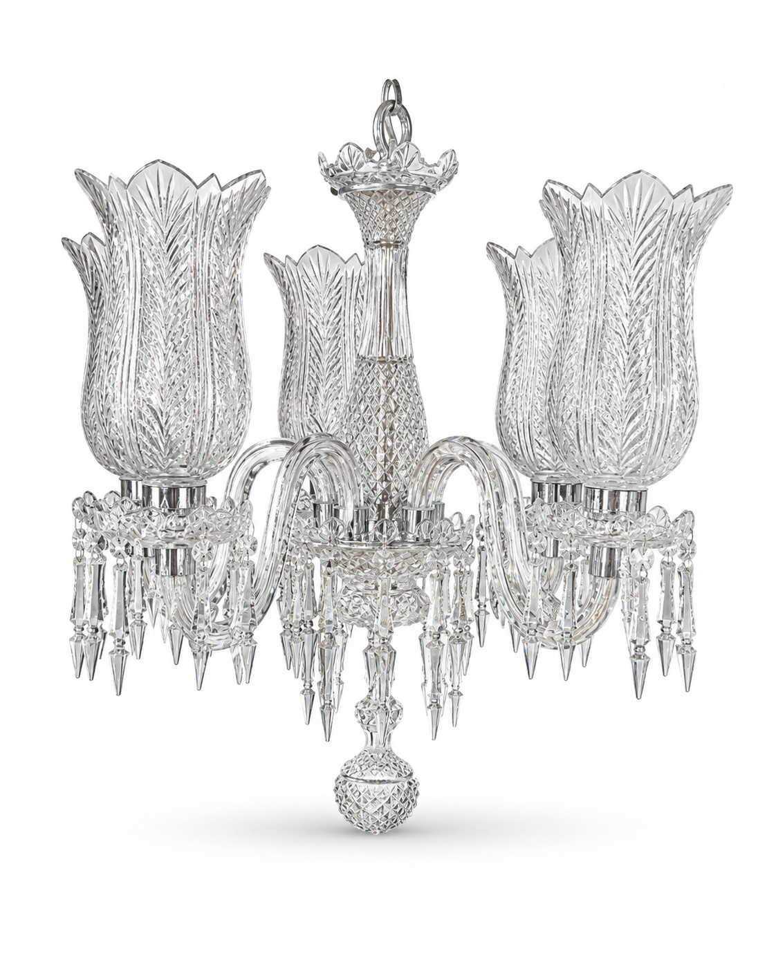 Noor-Pankhuri Tulip-Cut Five-Light Crystal Chandelier · SGE-CH-080 · Samrat Glass Emporium — view 2