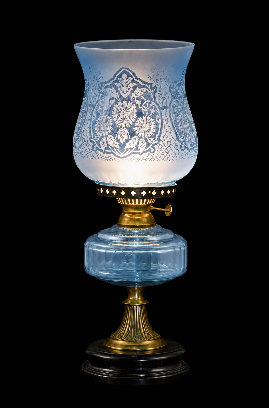 Gulbagh Floral-Etched Hurricane Table Lamp — Powder Blue