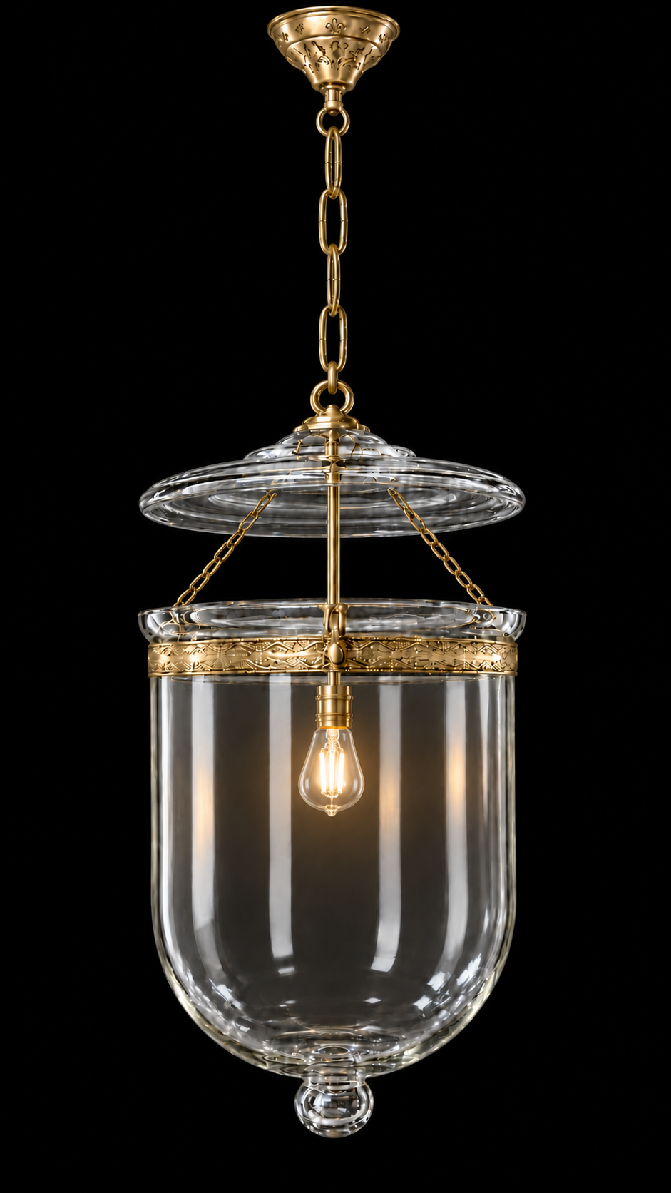 Kandil Bell-Jar Glass Hanging Light — Plain Clear Single-Light · SGE-HL-124 · Samrat Glass Emporium