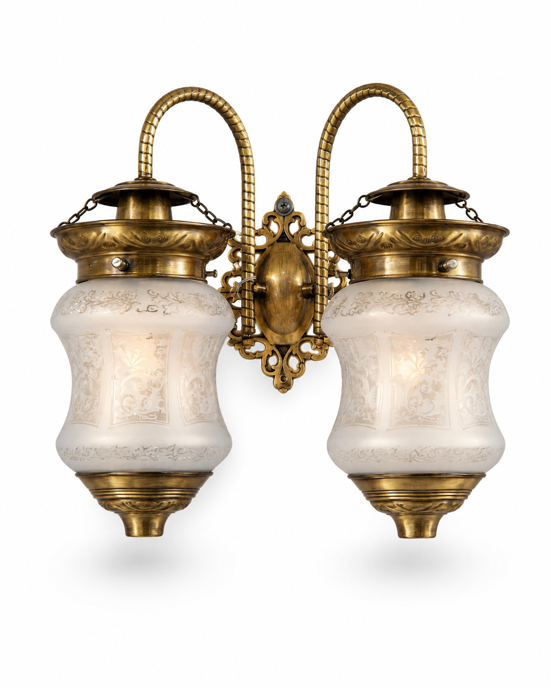 Noorjaal Floral-Etched Frosted Glass Twin-Light Hanging Wall Sconce · Wall Light · SGE-WL-090 · Samrat Glass Emporium — view 2