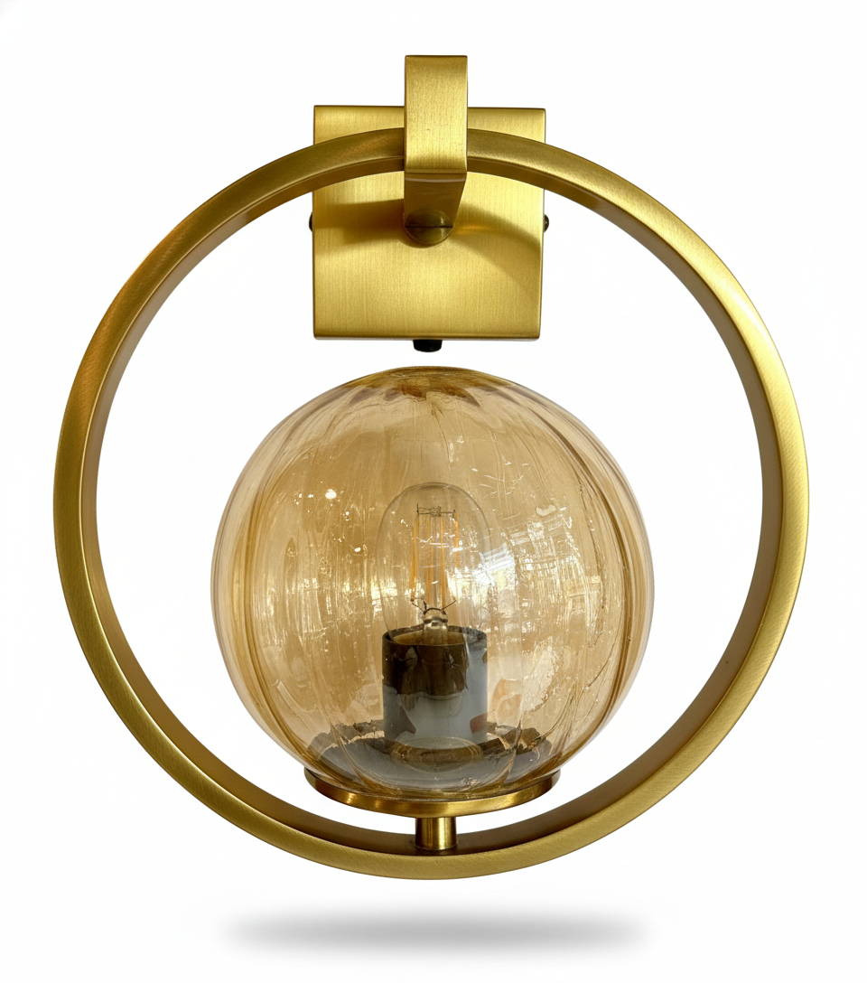 Chakrabimb Amber Ribbed Glass Orb Ring Wall Sconce · Wall Light · SGE-WL-055 · Samrat Glass Emporium — view 2