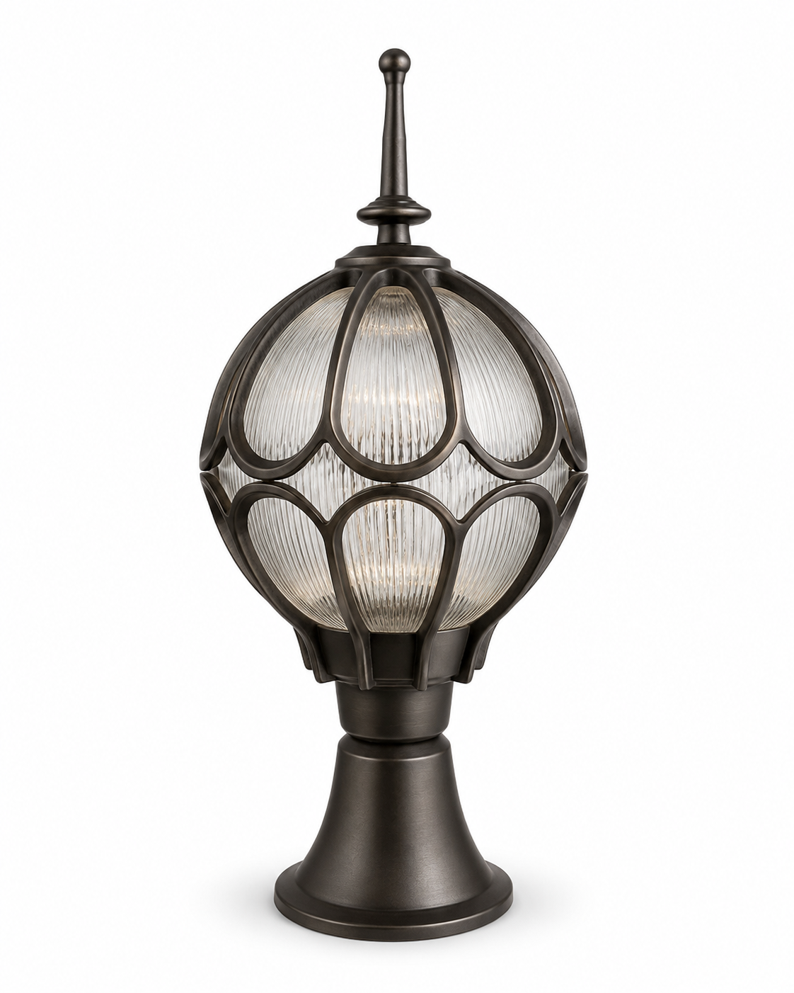 Padmakosh Ribbed-Glass Globe Bronze Gate Pillar Lamp · Gate Light · SGE-GL-020 · Samrat Glass Emporium — view 2