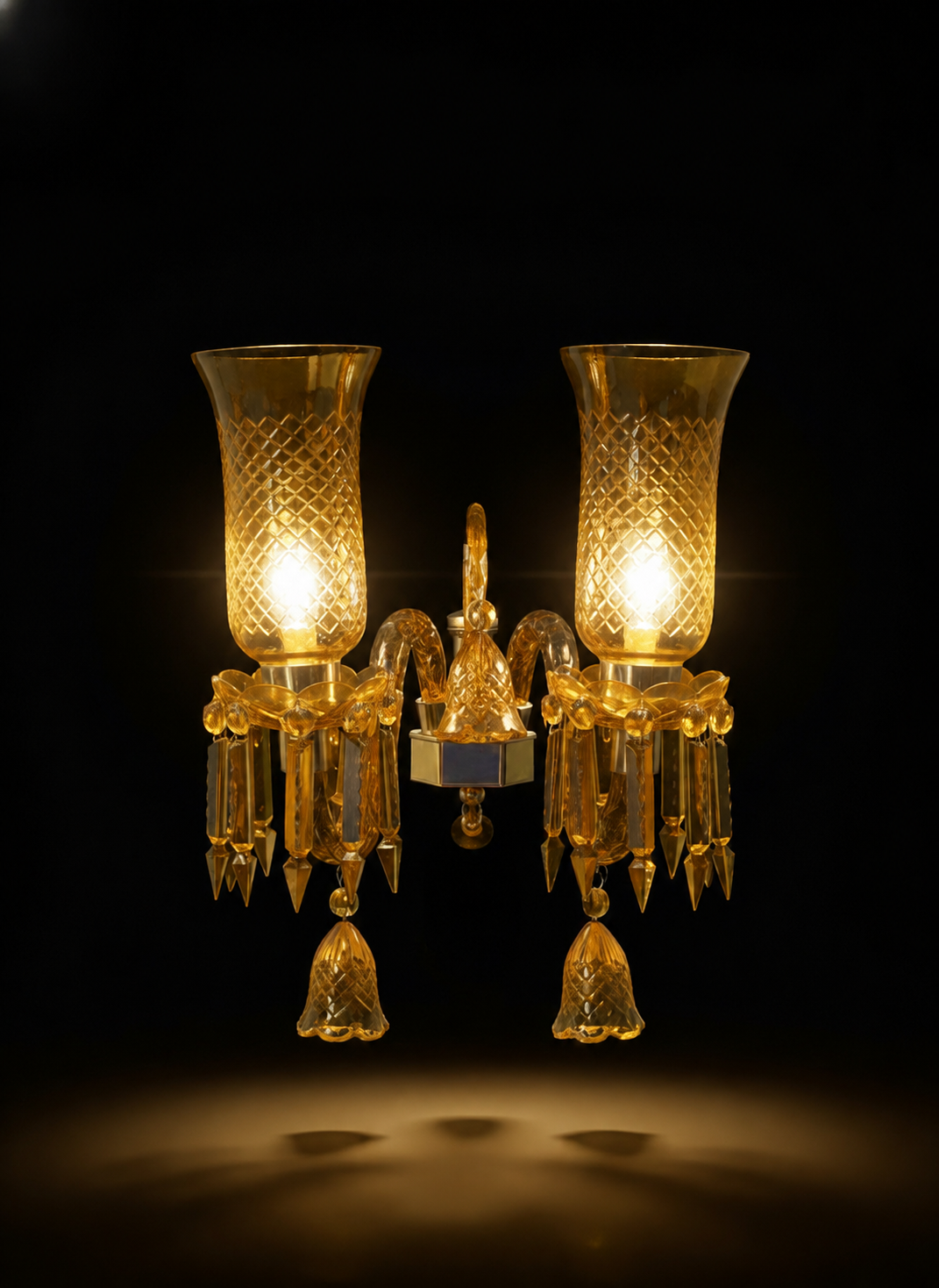 Meher Diamond-Cut Tulip Twin-Light Crystal Wall Sconce — Golden Yellow