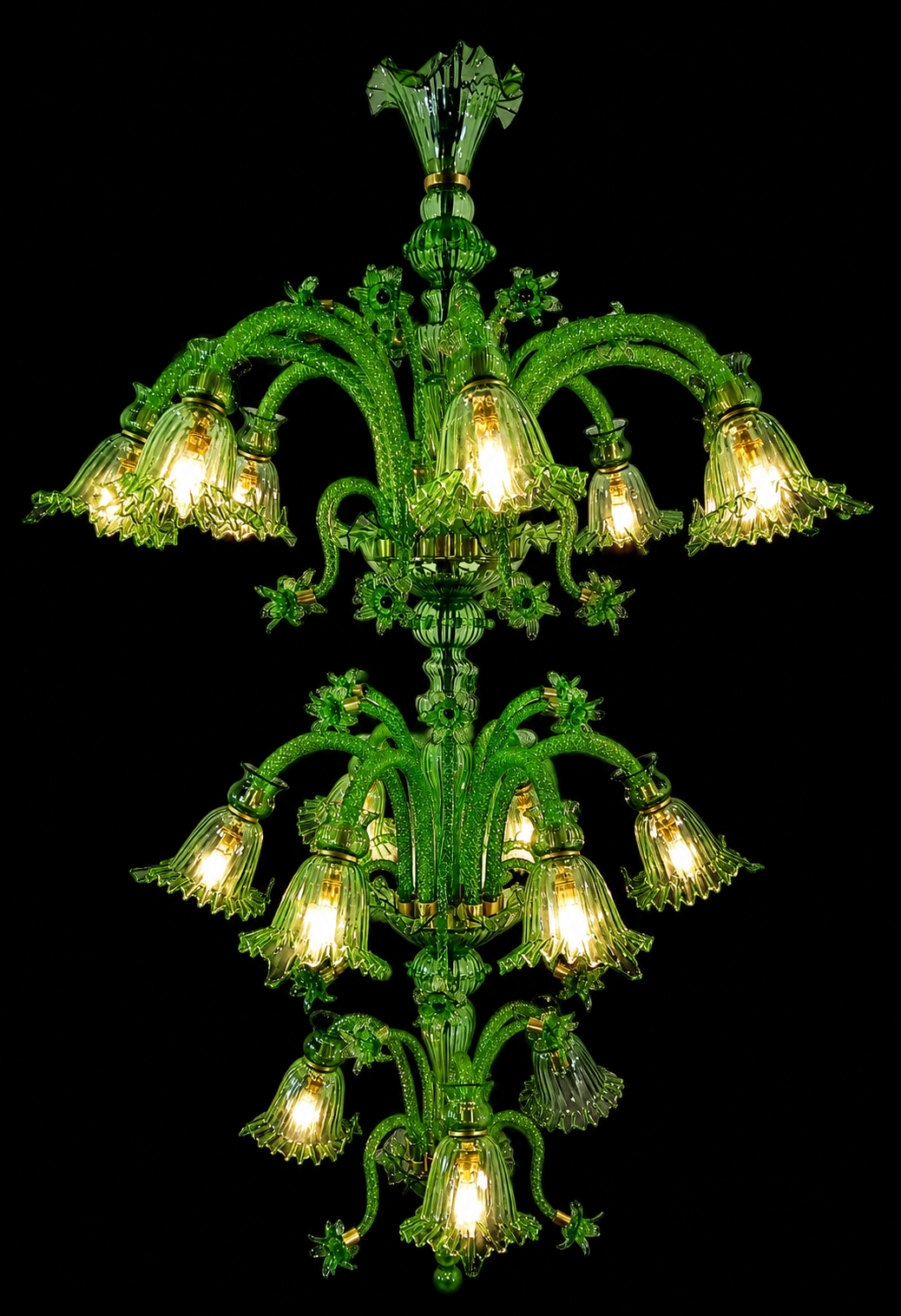 Gulzar Emerald Seventeen-Light Three-Tier Glass Chandelier