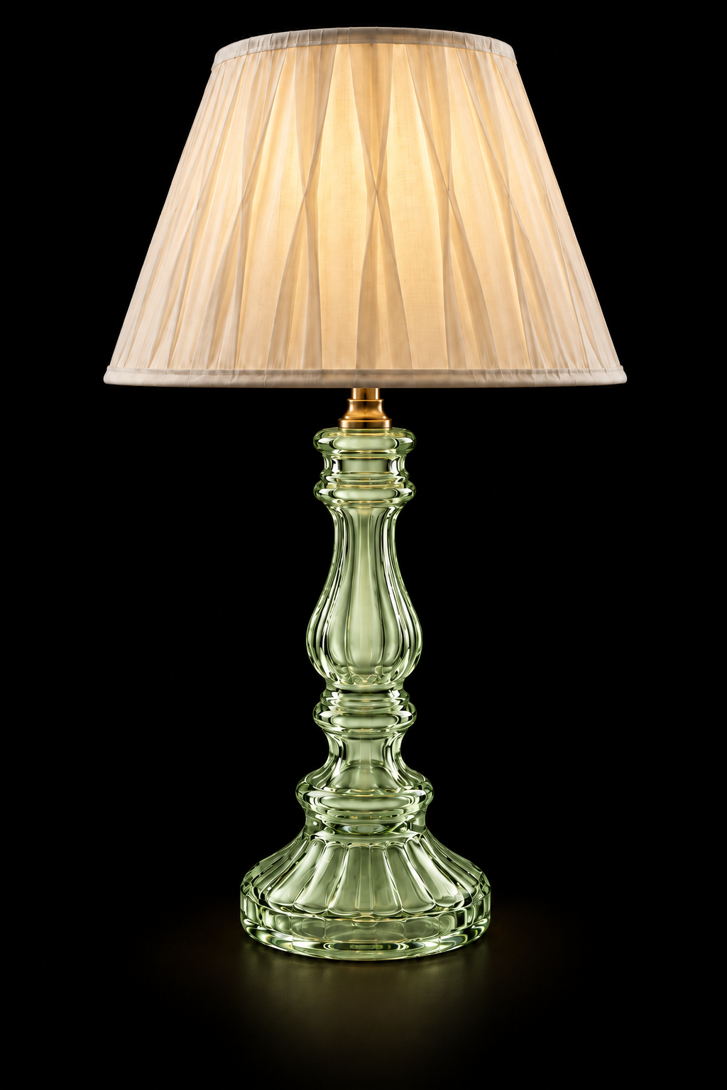 Rangstambh Pale-Green Fluted-Glass Baluster Table Lamp — Pleated Ivory Shade