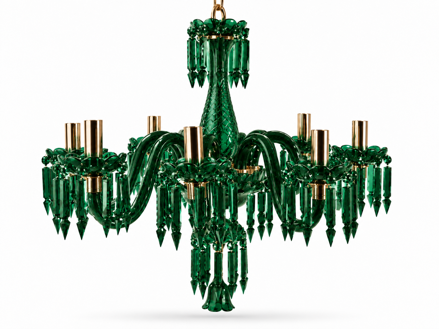 Neelpushp Emerald-Green Glass Eight-Light Chandelier · SGE-CH-140 · Samrat Glass Emporium — view 2