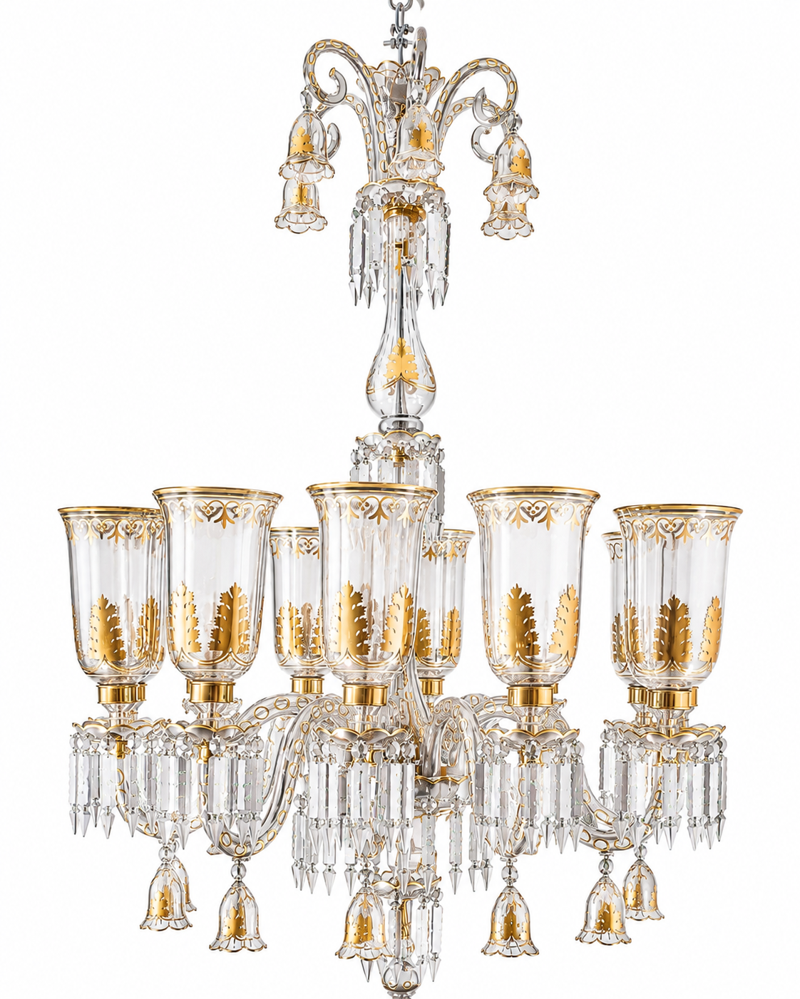 Bagh-e-Noor Gold-Decorated 12-Light Glass Chandelier — Clear · SGE-CH-092 · Samrat Glass Emporium — view 2