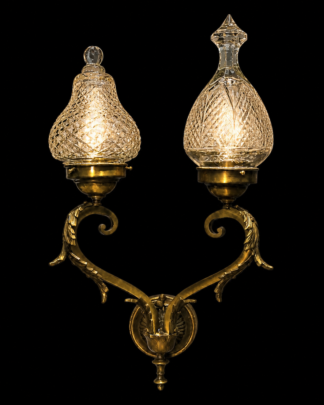 Yugalkalash Twin-Form Cut-Glass Brass Wall Sconce · Wall Light · SGE-WL-060 · Samrat Glass Emporium