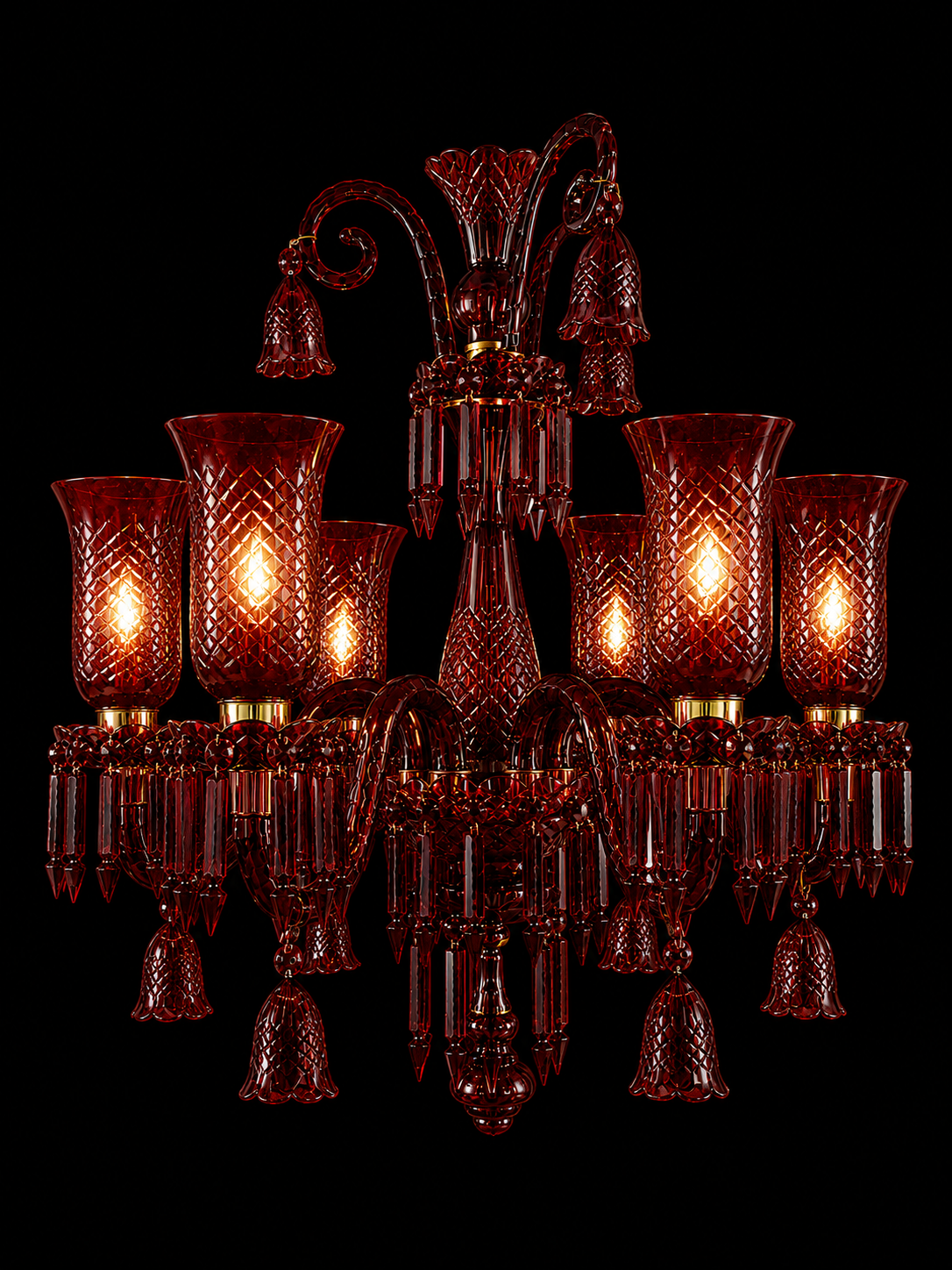 Gulnaar Diamond-Hurricane Six-Light Glass Chandelier — Ruby Red