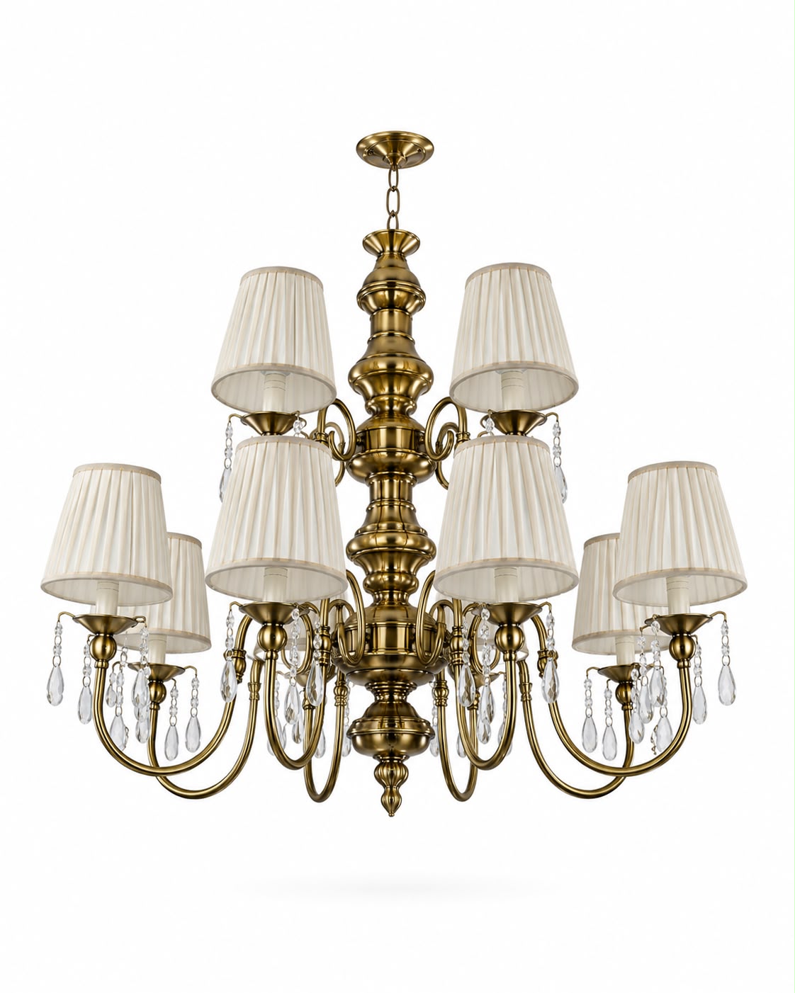 Nooranjali Pleated-Shade Crystal-Drop Two-Tier Chandelier · SGE-CH-019 · Samrat Glass Emporium — view 2