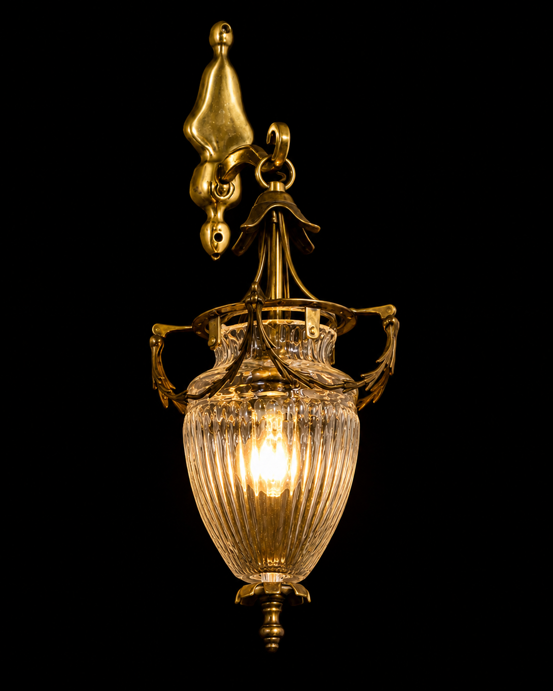 Foliate Scroll Diamond-Cut Glass Suspended Wall Lantern