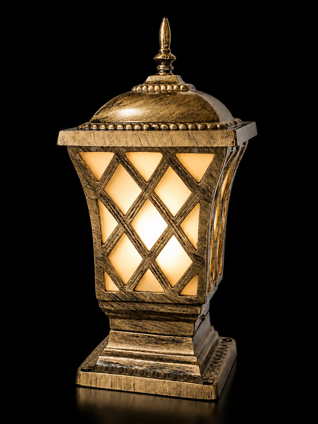 Jharokha Diamond-Lattice Antique-Gold Gate Lantern