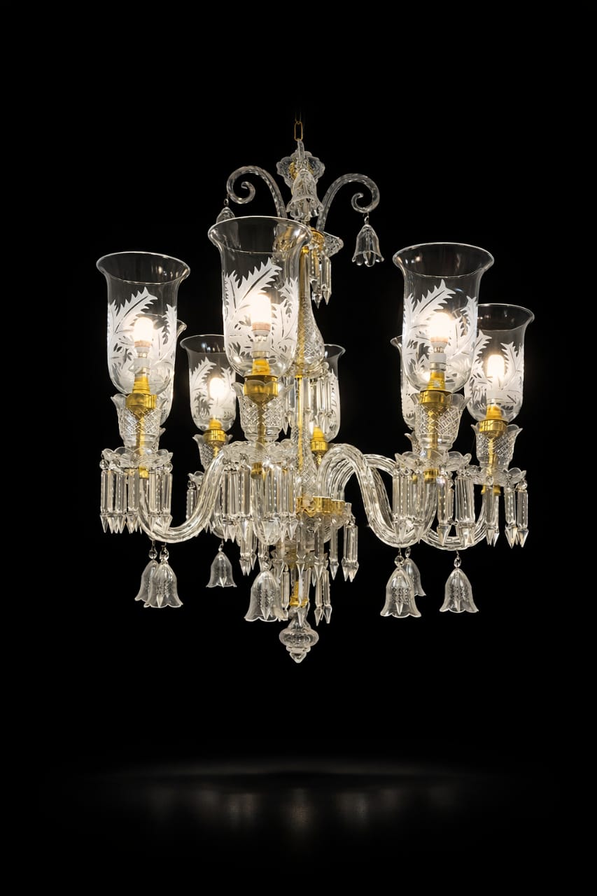 Afsana Etched-Leaf Tulip Eight-Light Single-Step Clear Crystal Chandelier