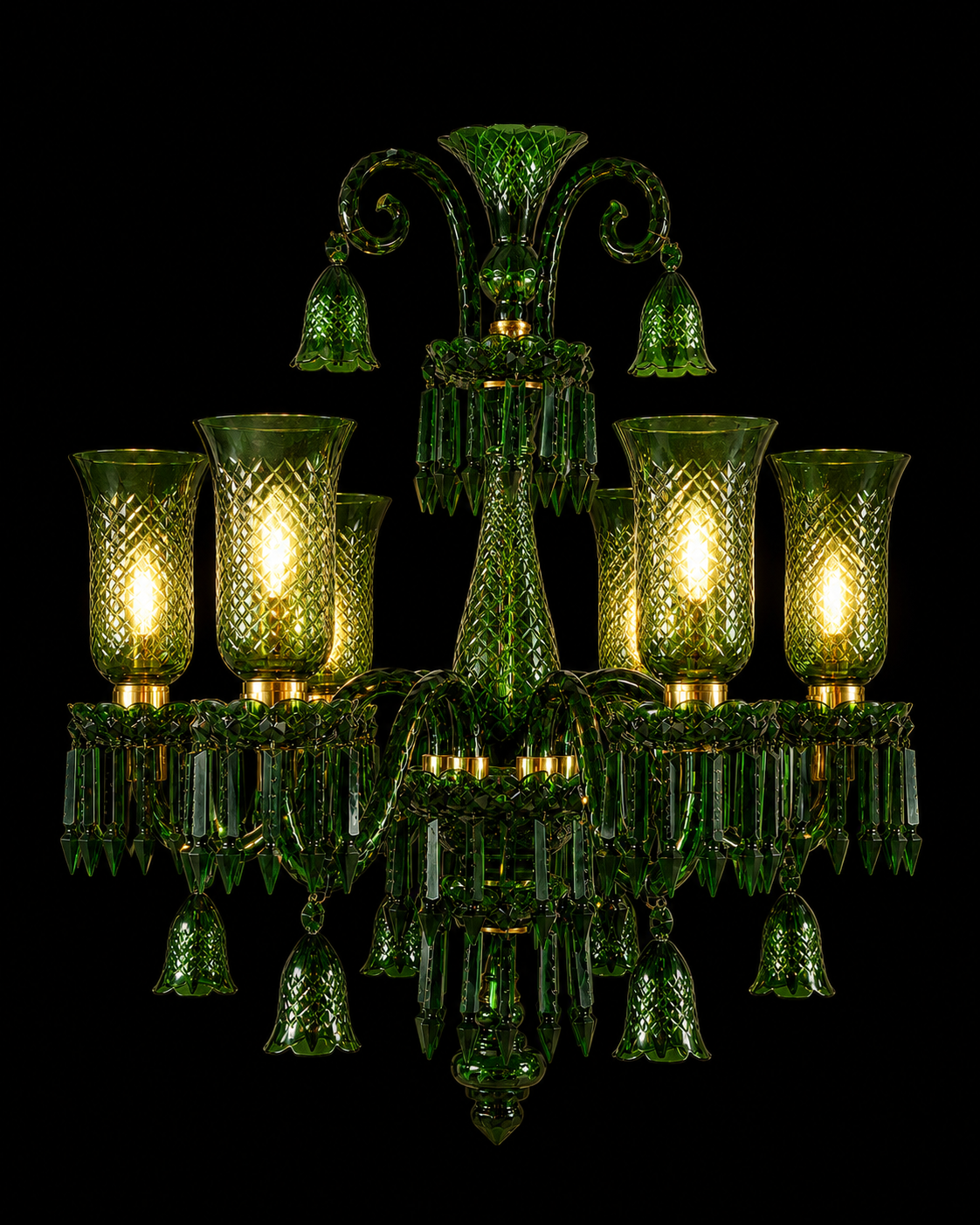 Gulnaar Diamond-Hurricane Six-Light Glass Chandelier — Emerald Green