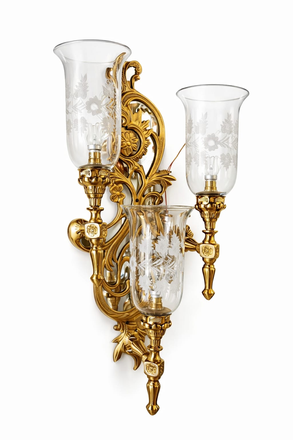 Etched Blossom Three-Light Wall Sconce · Wall Light · SGE-WL-003 · Samrat Glass Emporium — view 2