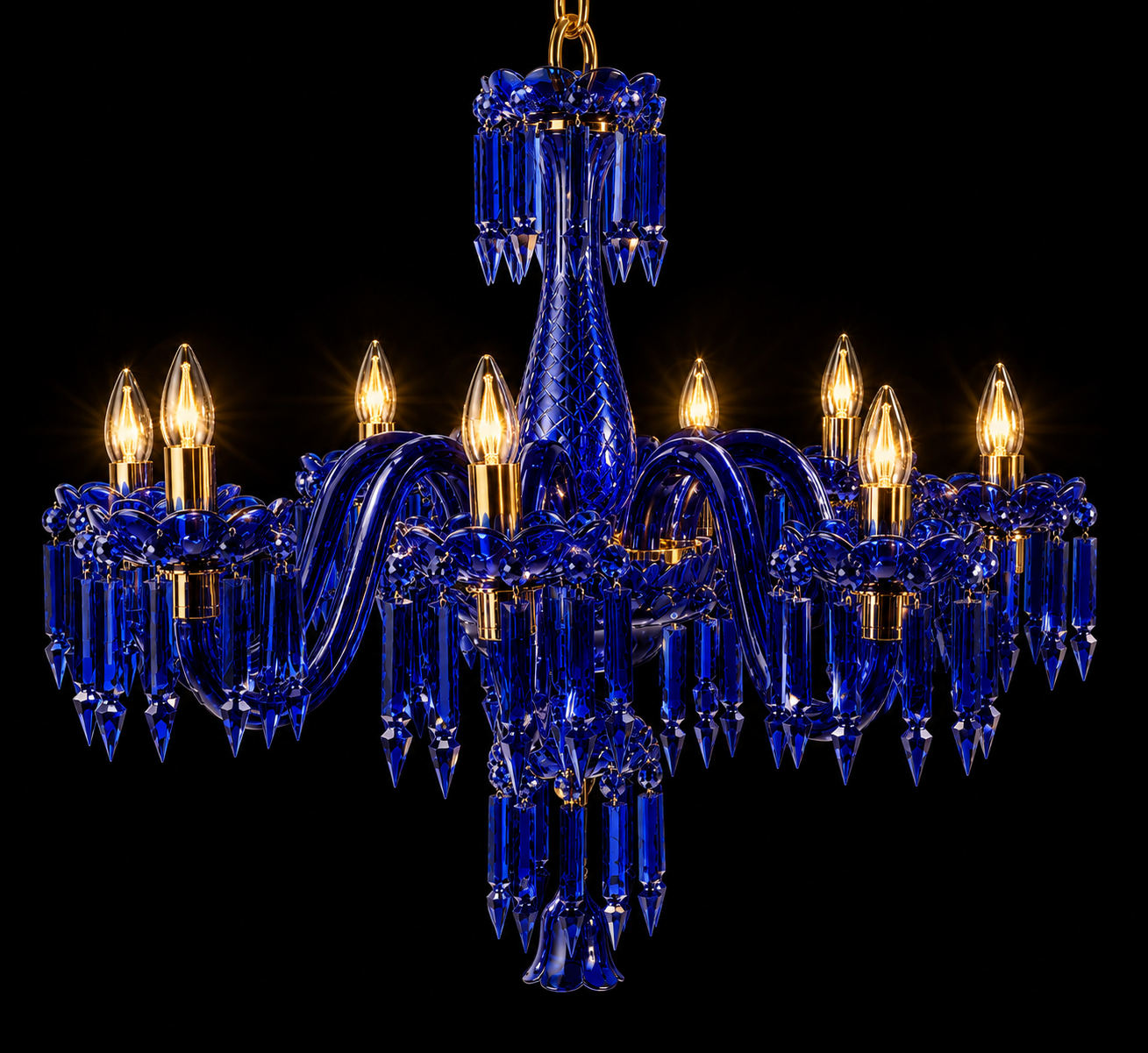 Neelpushp Cobalt-Blue Glass Eight-Light Chandelier