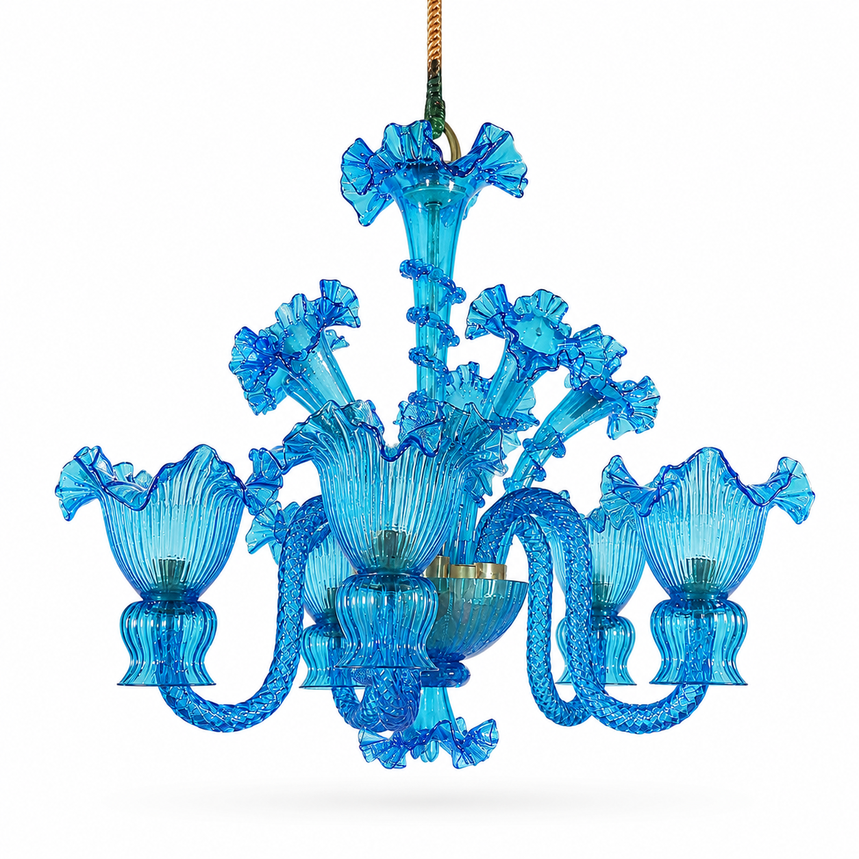 Gulzar Blue Floral-Glass Five-Light Chandelier · SGE-CH-106 · Samrat Glass Emporium — view 2