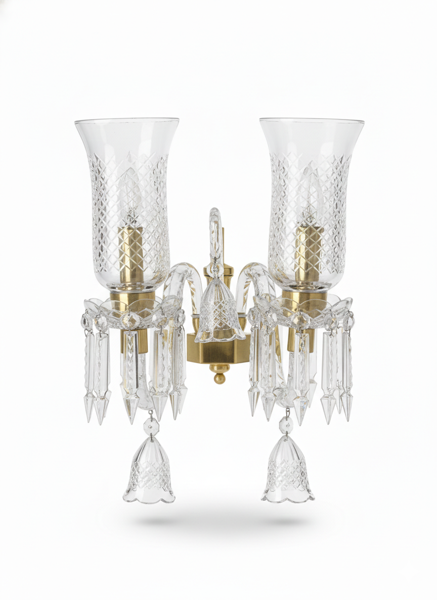 Meher Diamond-Cut Tulip Twin-Light Crystal Wall Sconce — Crystal Clear · Wall Light · SGE-WL-067 · Samrat Glass Emporium — view 2