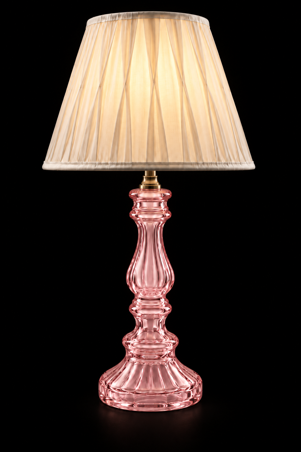 Rangstambh Rose-Pink Fluted-Glass Baluster Table Lamp — Pleated Ivory Shade