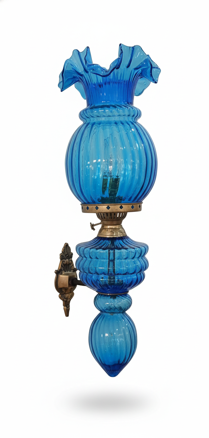 Gulzar Ruffled Tulip Single-Light Wall Lamp — Cobalt Blue · Wall Light · SGE-WL-029 · Samrat Glass Emporium — view 2