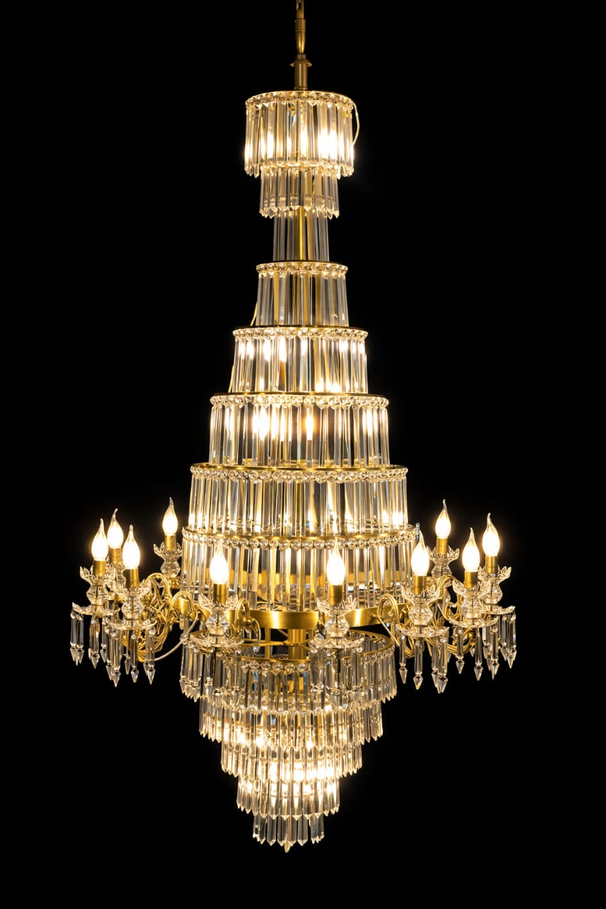 Devshikhar Crystal-Rod Grand Tiered Chandelier · SGE-CH-003 · Samrat Glass Emporium