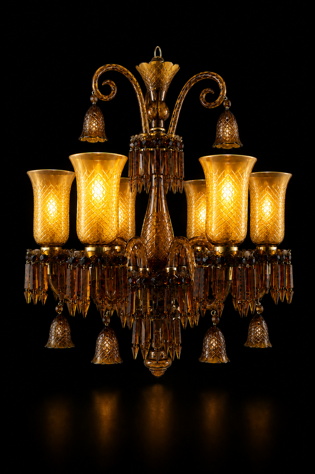 Gulnaar Diamond-Hurricane Six-Light Glass Chandelier — Amber